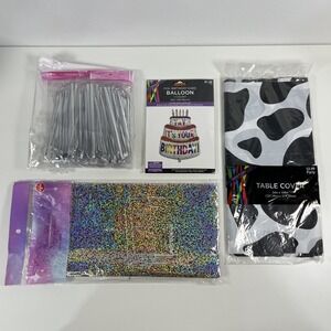 Sparkly Space Cowgirl Print Birthday Party Decorations Kit Iridescent Set